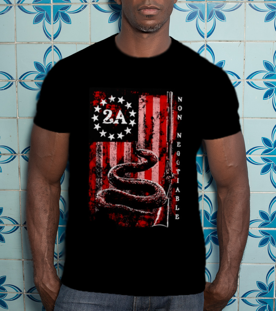 2A Non Negotiable Second Amendment Snake Musket Flag Distressed Stars Stripes T-Shirt