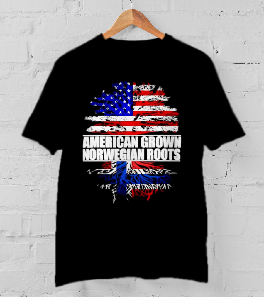 American Grown Norwegian Roots Flag Tree Heritage T-Shirt