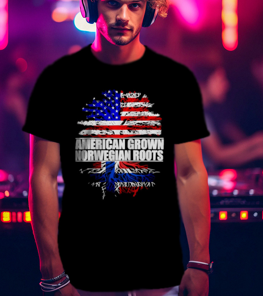 American Grown Norwegian Roots Flag Tree Heritage T-Shirt
