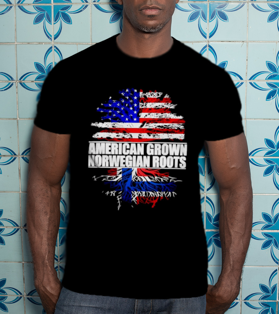 American Grown Norwegian Roots Flag Tree Heritage T-Shirt