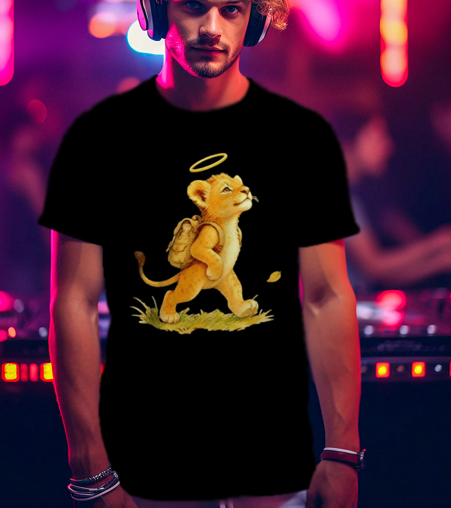 Baby Lion Cub With Halo And Backpack Heading To School T-Shirt