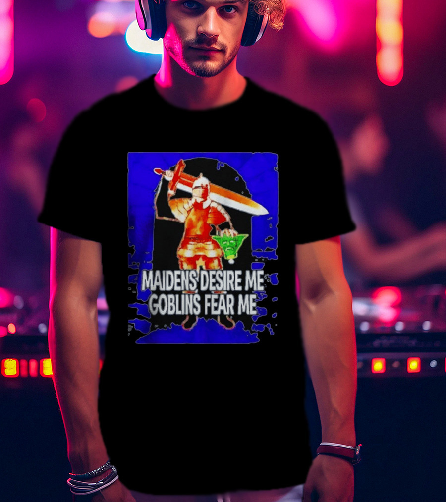 Maidens Desire Me Goblins Fear Me Knight With Yoda Head T-Shirt