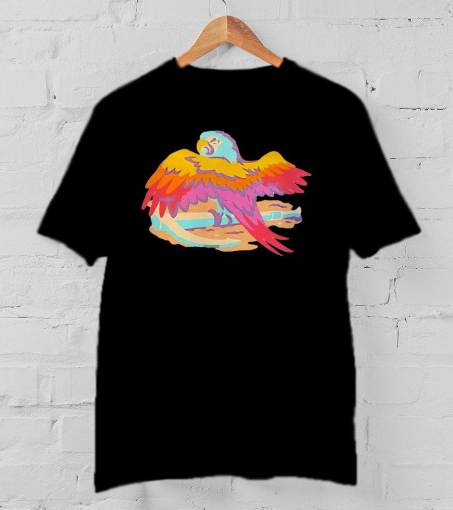 Macaw Parrot Perched On Anchor In Vibrant Tropical Beach Setting T-Shirt