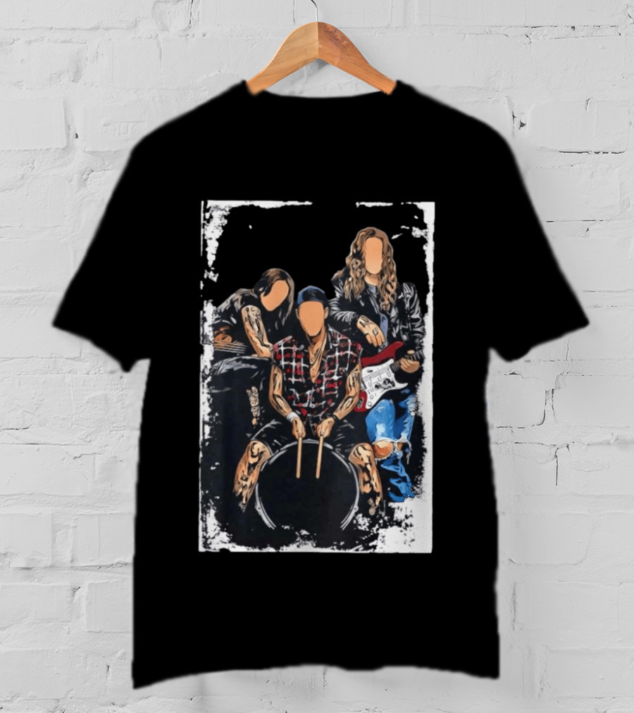 Rock Band Musicians Playing Instruments Grunge Music Drummer Guitarist T-Shirt