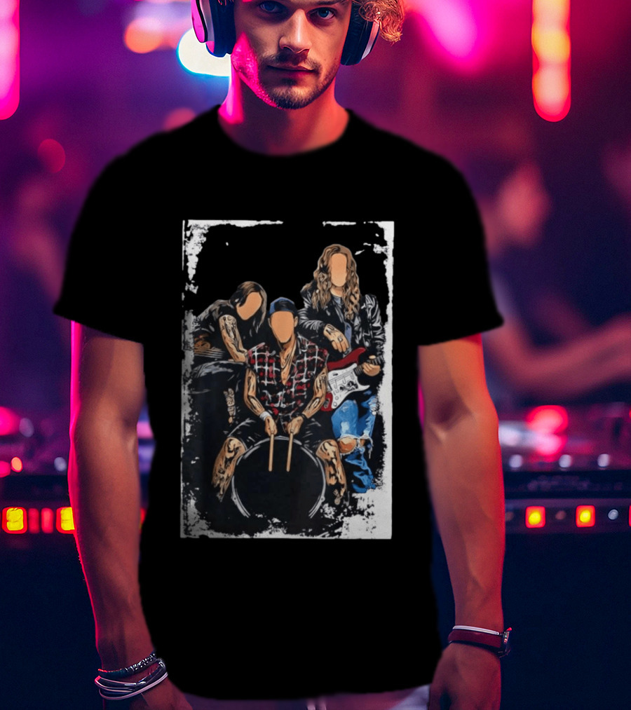 Rock Band Musicians Playing Instruments Grunge Music Drummer Guitarist T-Shirt