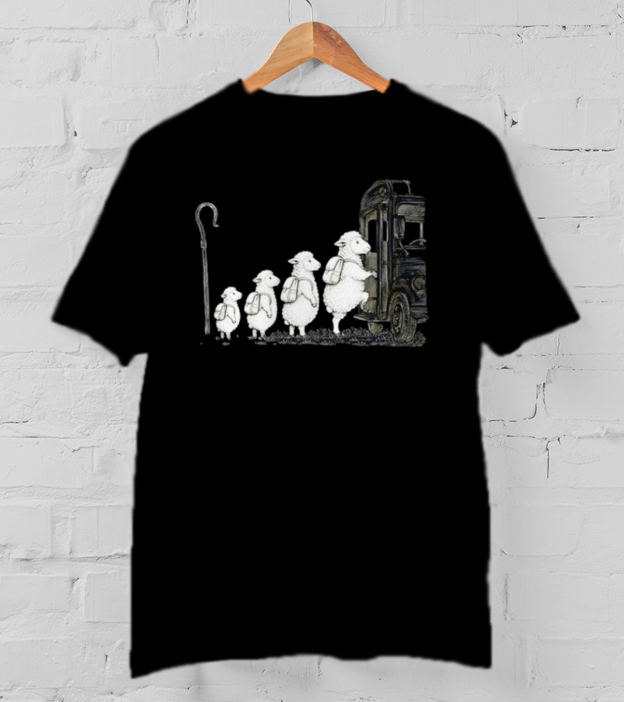 Sheep Boarding School Bus With Shepherd Staff Learning Journey T-Shirt