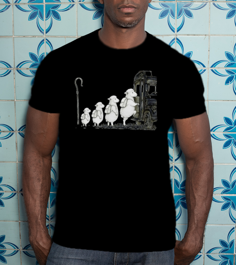 Sheep Boarding School Bus With Shepherd Staff Learning Journey T-Shirt