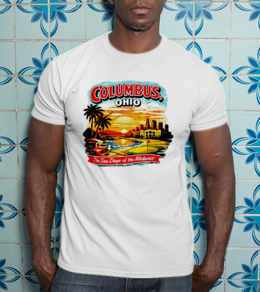 Columbus Ohio The San Diego Of The Midwest Sunset Skyline And Palm Trees T-Shirt