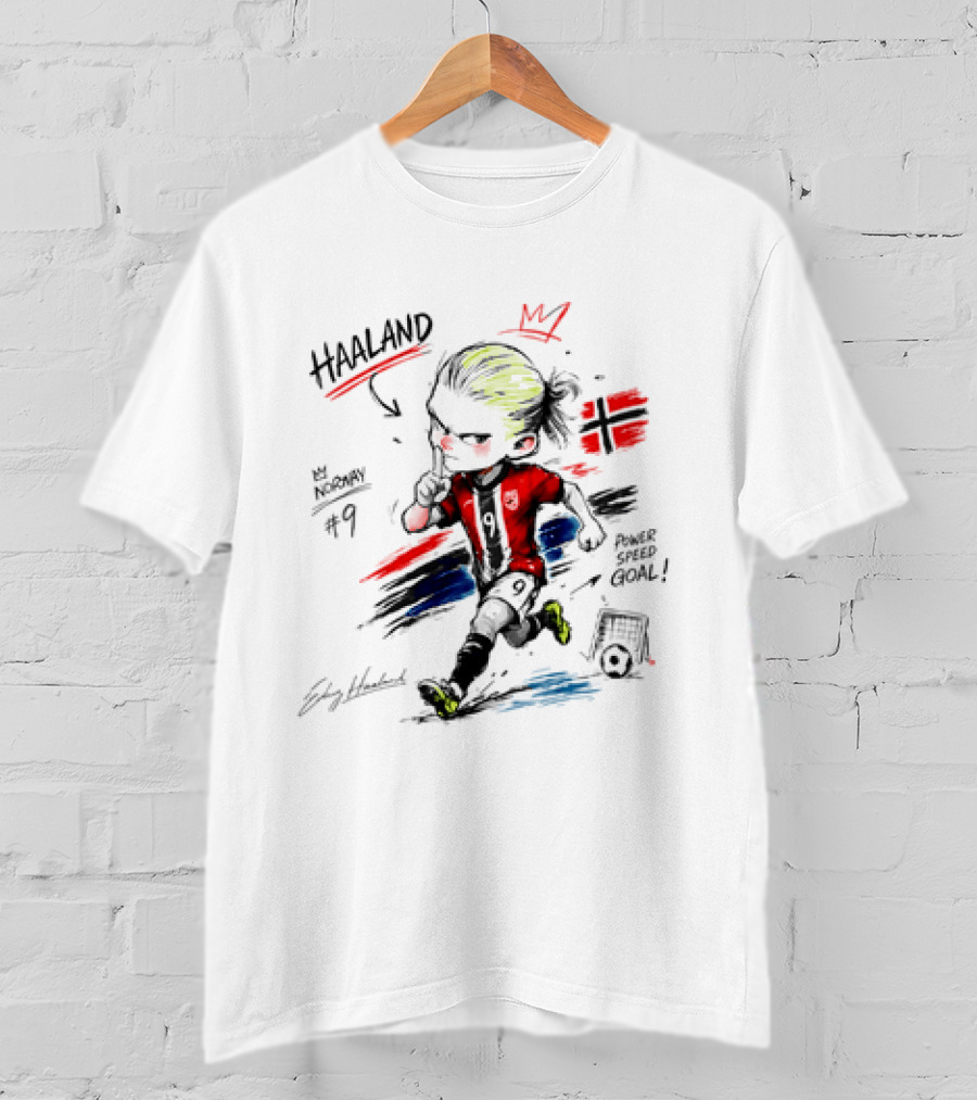 Haaland No 9 Norway Flag Power Speed Goal Scandinavian Soccer T-Shirt