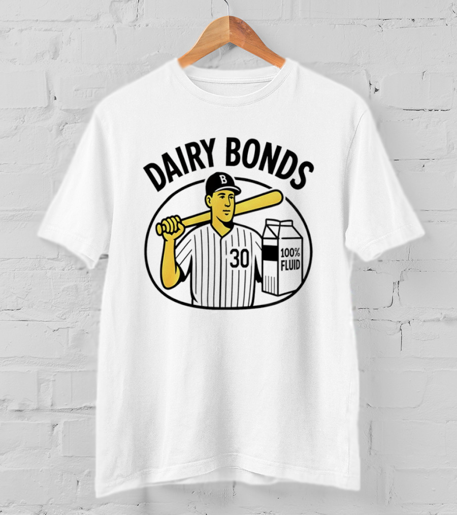 Dairy Bonds 100% Fluid Baseball Player With Bat And Milk Carton T-Shirt