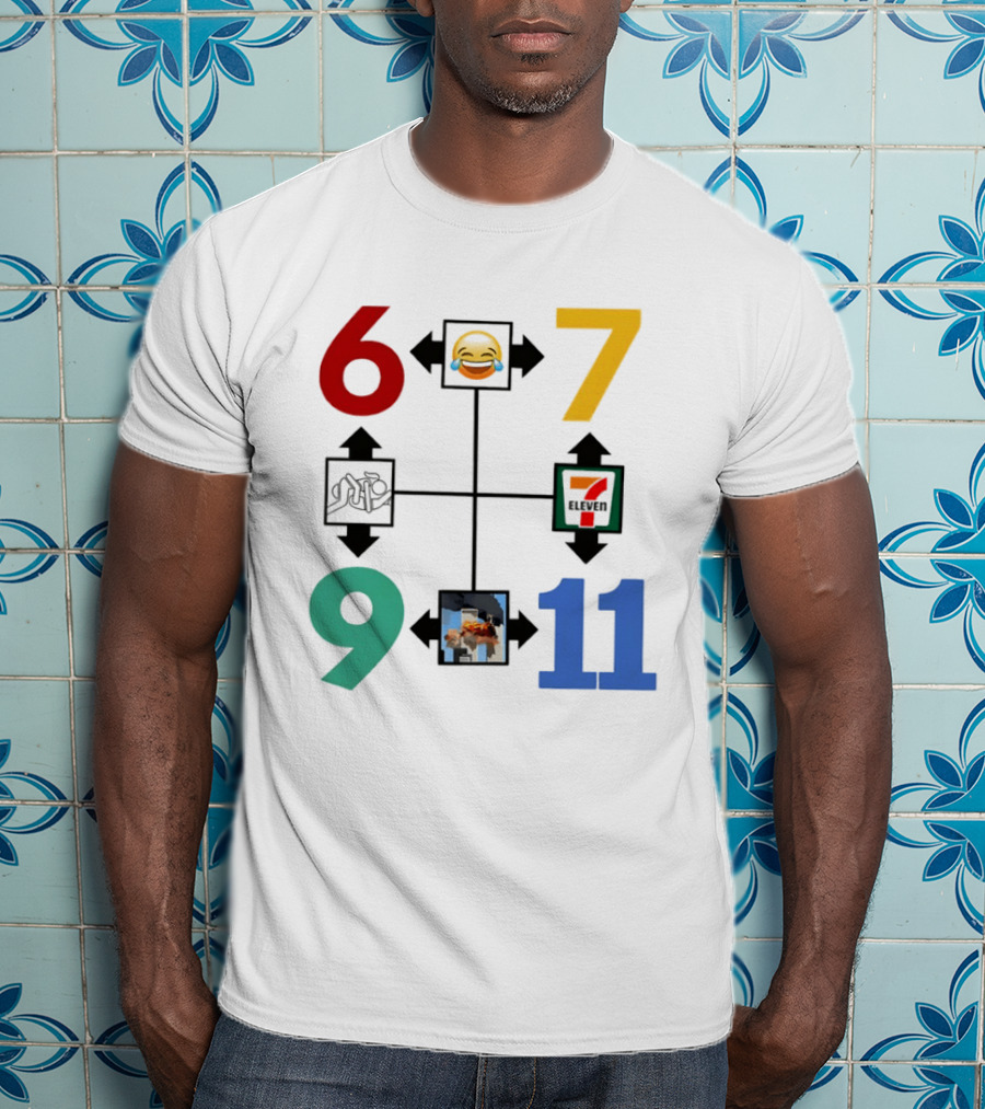 Six Seven 6 7 9 11 Emoji Wojak Meme Diagram Edgy Dark Humor T-Shirt