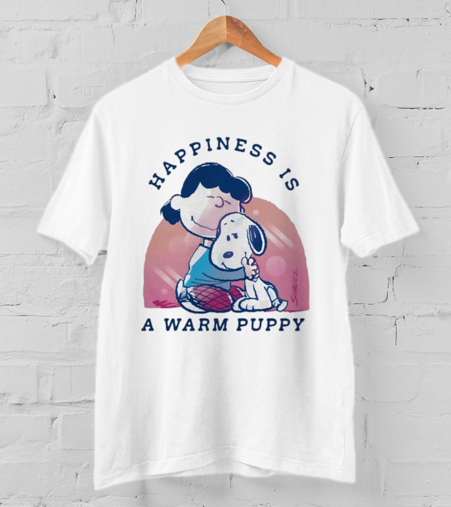 Happiness Is A Warm Puppy Snoopy And Lucy Van Pelt Hugging Moments T-Shirt