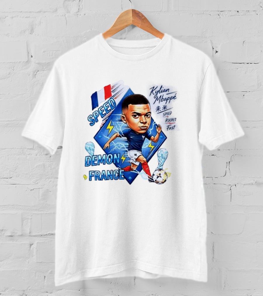 Kylian Mbappe Speed Demon France Future Rocket Fast Lightning Soccer Hero T-Shirt