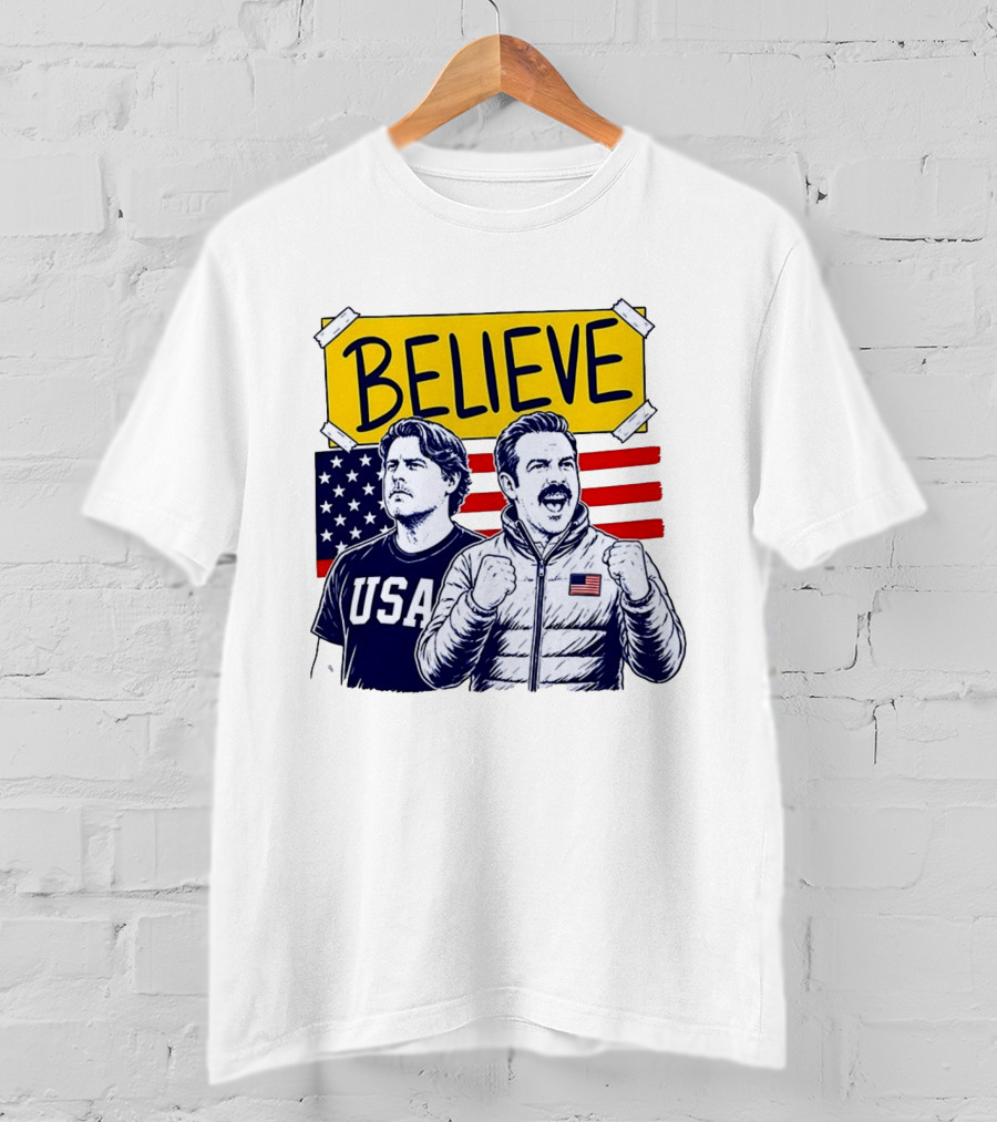Ted Lasso Coach Beard Believe USA American Flag Scene T-Shirt