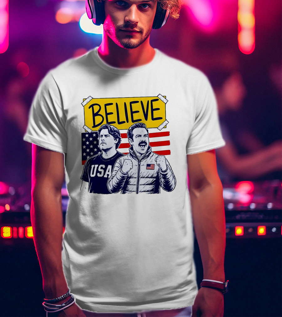 Ted Lasso Coach Beard Believe USA American Flag Scene T-Shirt