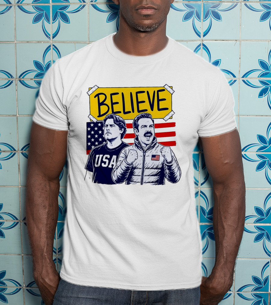 Ted Lasso Coach Beard Believe USA American Flag Scene T-Shirt
