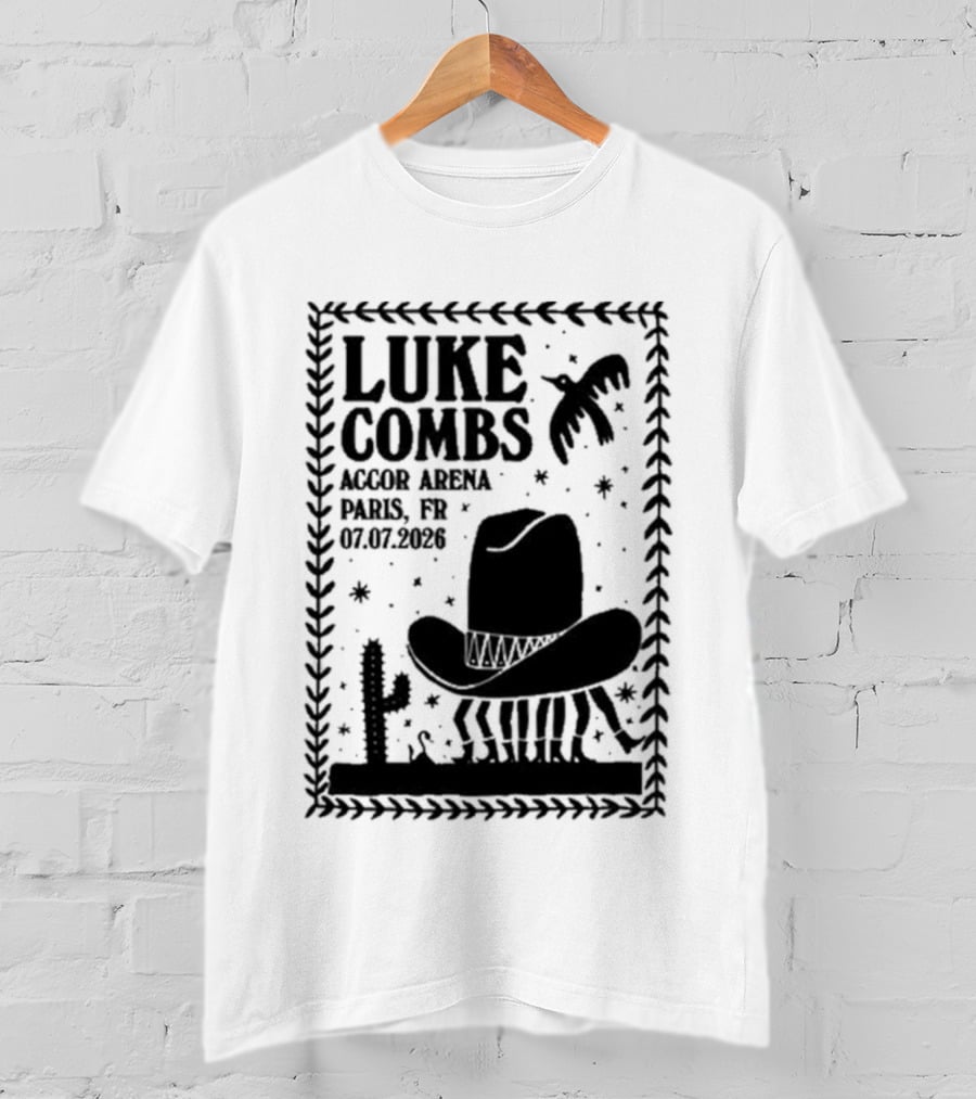 Luke Combs Paris Accor Arena July 07 2026 Western Theme Cowboy Hat Desert Cactus T-Shirt