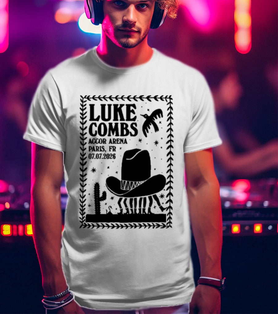 Luke Combs Paris Accor Arena July 07 2026 Western Theme Cowboy Hat Desert Cactus T-Shirt