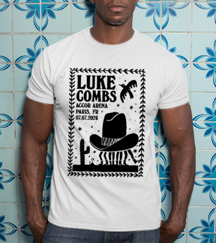 Luke Combs Paris Accor Arena July 07 2026 Western Theme Cowboy Hat Desert Cactus T-Shirt