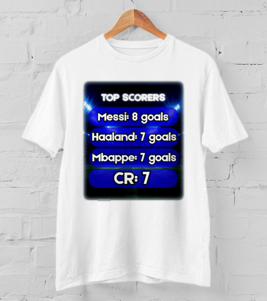 Top Scorers Messi 8 Goals Haaland 7 Goals Mbappe 7 Goals CR7 T-Shirt