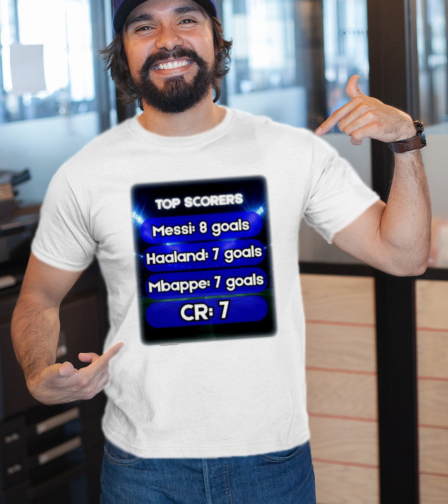 Top Scorers Messi 8 Goals Haaland 7 Goals Mbappe 7 Goals CR7 T-Shirt