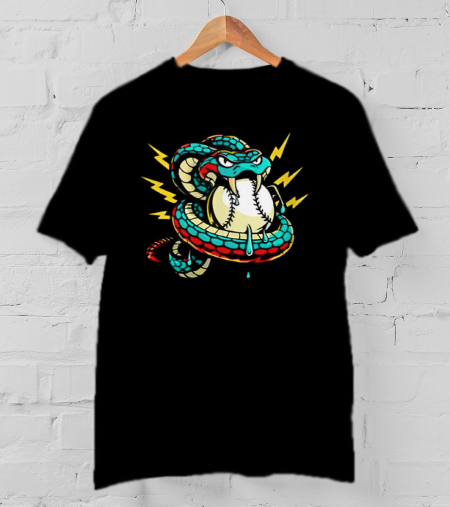 Snake Wrapped Around Baseball Surrounded By Lightning Strikes T-Shirt