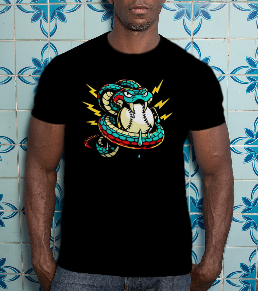 Snake Wrapped Around Baseball Surrounded By Lightning Strikes T-Shirt
