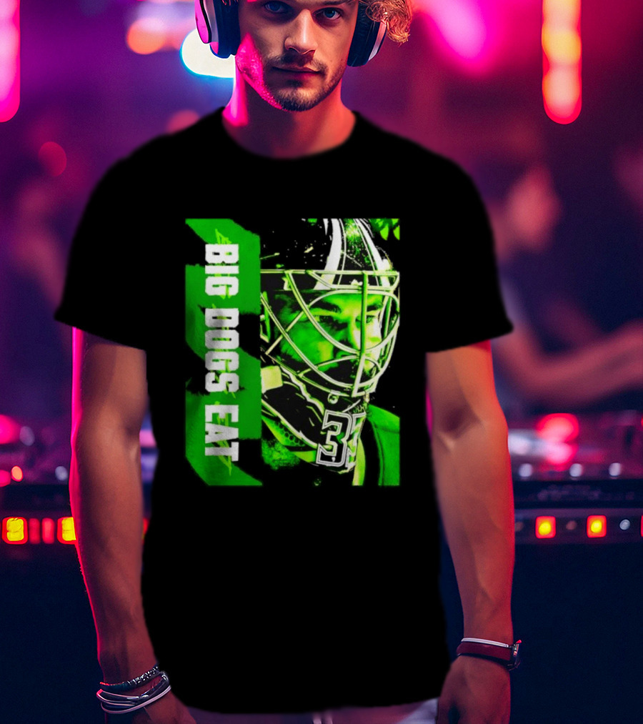 Big Dogs Eat Hockey Goalie 33 Green Masked Player T-Shirt