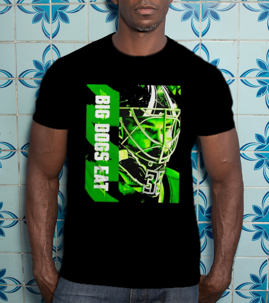 Big Dogs Eat Hockey Goalie 33 Green Masked Player T-Shirt