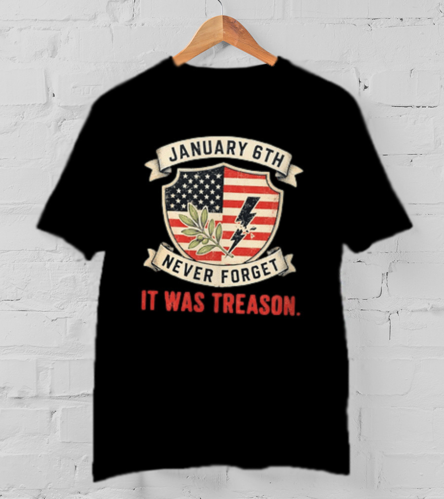 January 6th Never Forget It Was Treason Olive Branch Lightning Bolt Flag T-Shirt