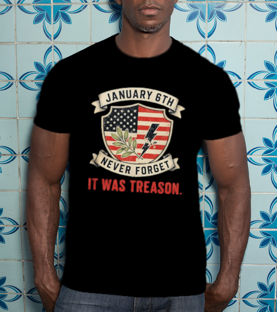 January 6th Never Forget It Was Treason Olive Branch Lightning Bolt Flag T-Shirt