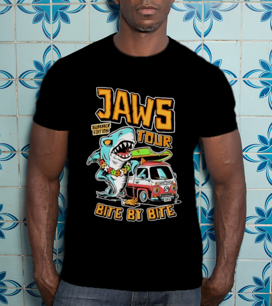 Jaws Tour Summer Edition Bite By Bite Surf Van Adventure T-Shirt