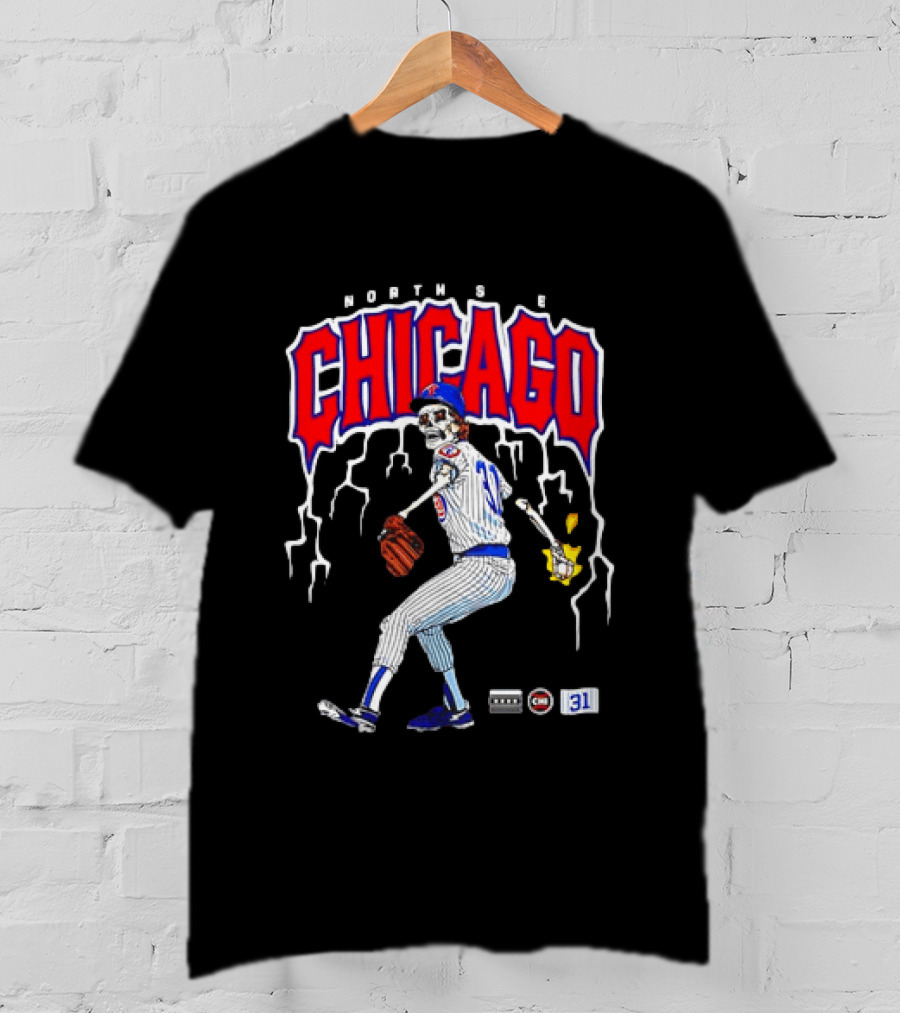 North Side Chicago Skeleton Pitcher CHI 31 Baseball T-Shirt