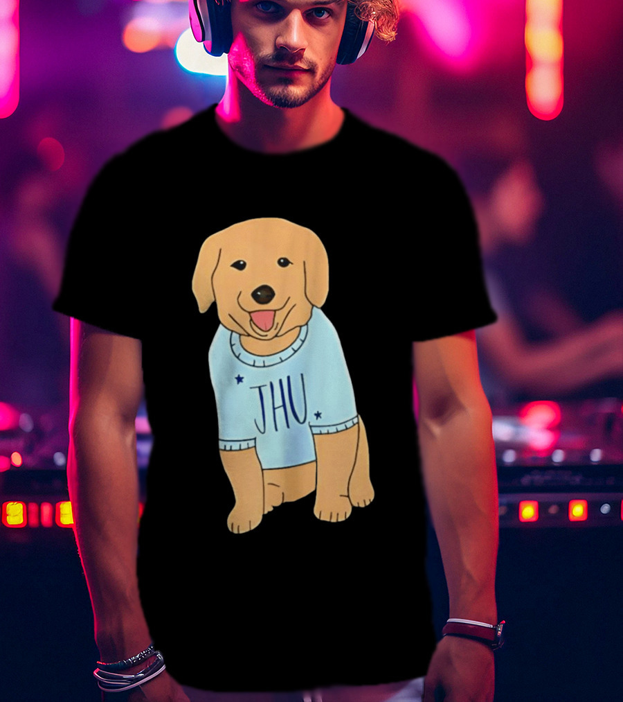 JHU Puppy In Light Blue Sweater T-Shirt