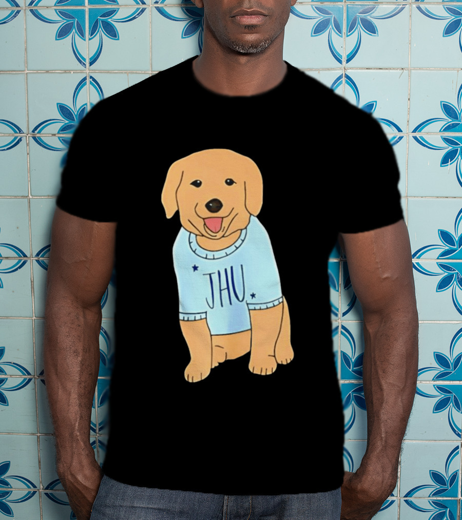 JHU Puppy In Light Blue Sweater T-Shirt