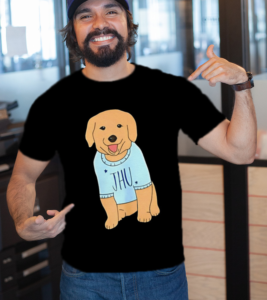 JHU Puppy In Light Blue Sweater T-Shirt