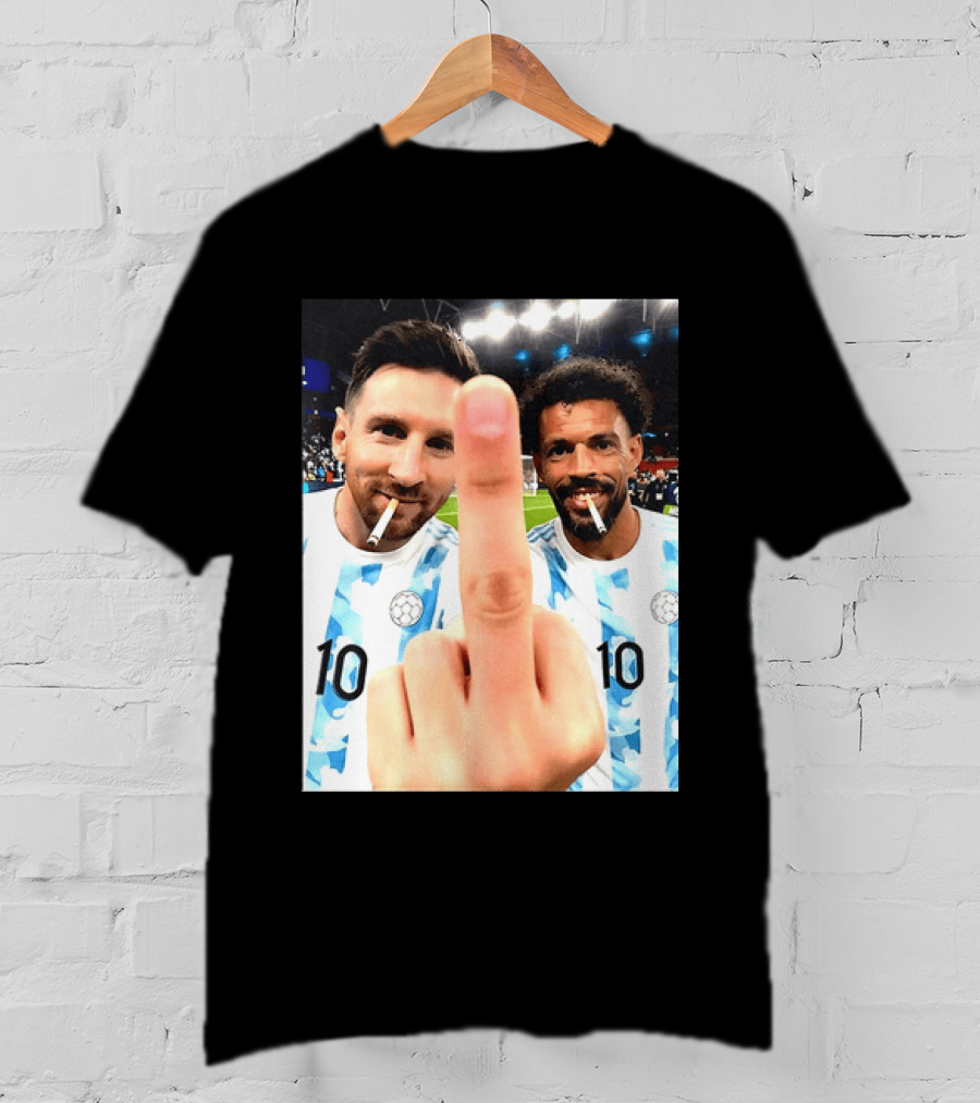 Messi Argentina Vozinha Cape Verde Middle Finger Gesture Football Smokers T-Shirt