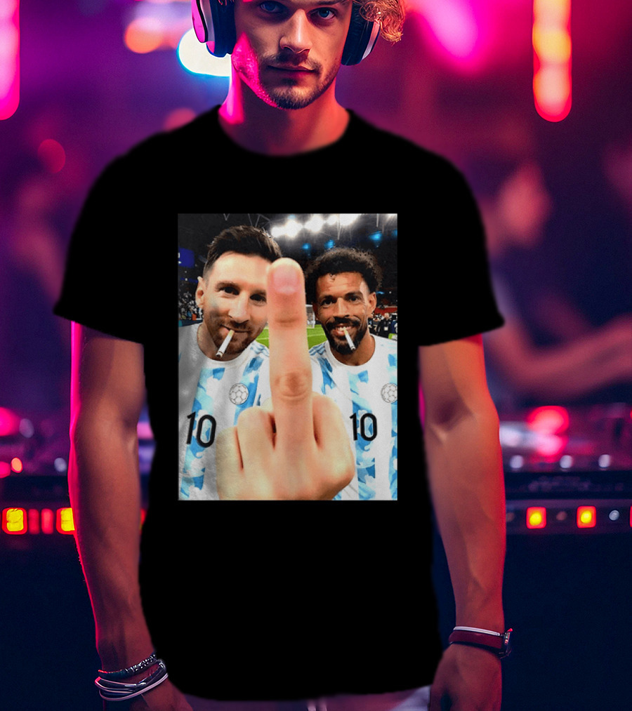 Messi Argentina Vozinha Cape Verde Middle Finger Gesture Football Smokers T-Shirt