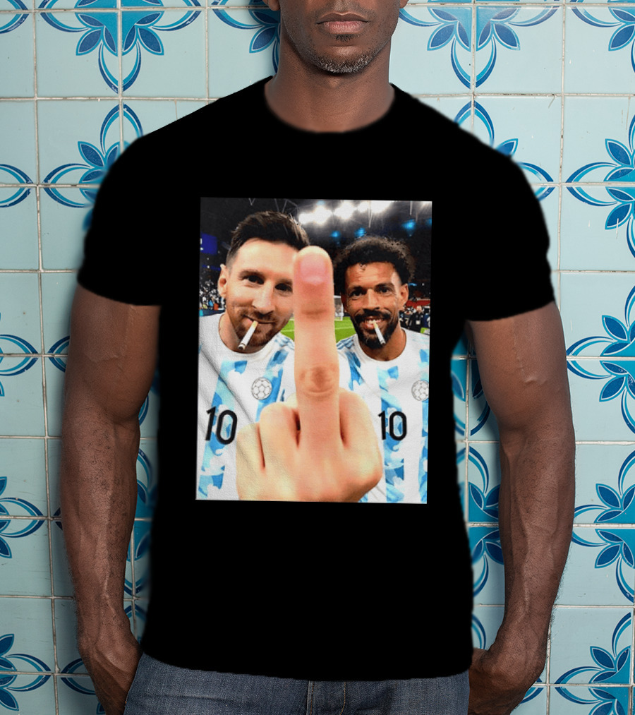 Messi Argentina Vozinha Cape Verde Middle Finger Gesture Football Smokers T-Shirt
