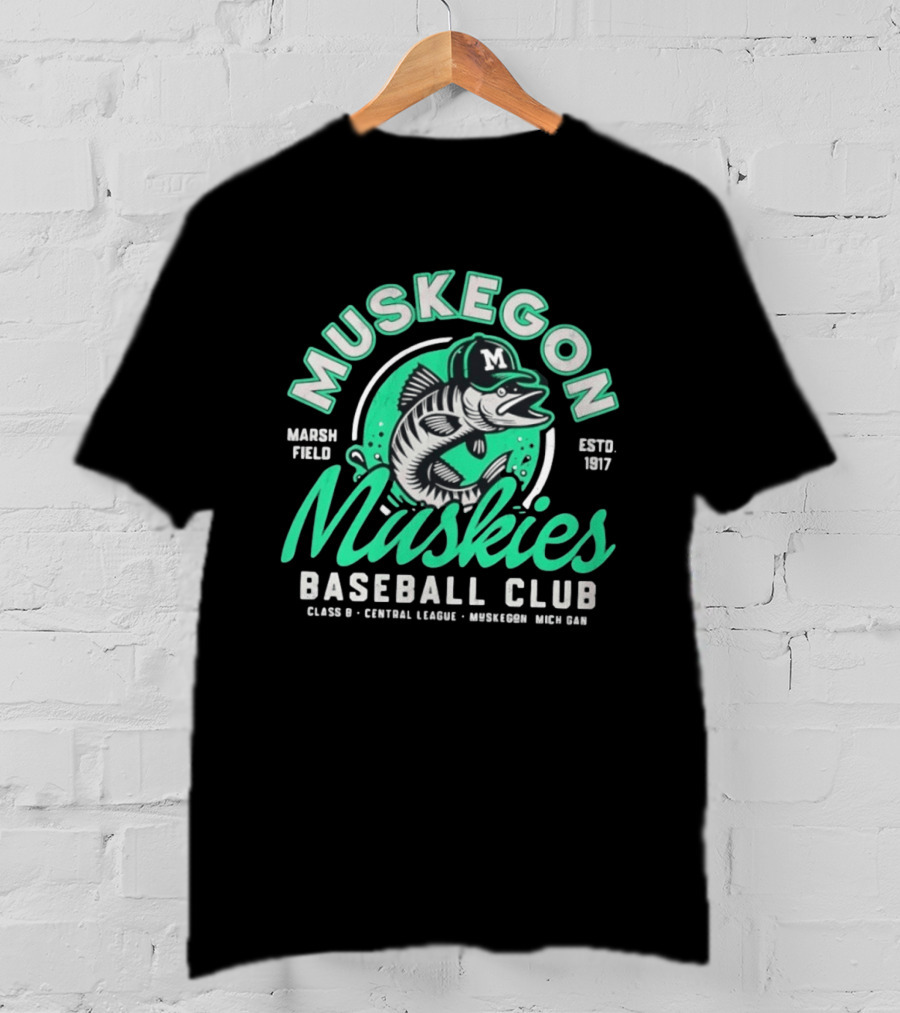 Muskegon Muskies Baseball Club Marsh Field Est 1917 Central League Mich T-Shirt