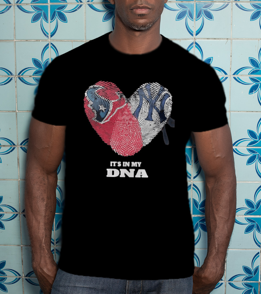 Houston Texans New York Yankees It's In My DNA Football Baseball Heart Fingerprint T-Shirt