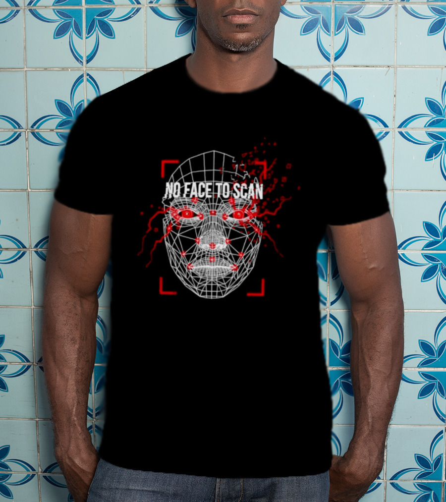 No Face To Scan Anti Surveillance 2026 Grid With Red Marks And Dots T-Shirt
