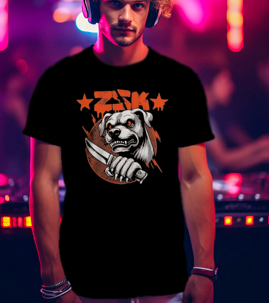 ZSK Dogfight Fierce Bulldog Holding Knife T-Shirt