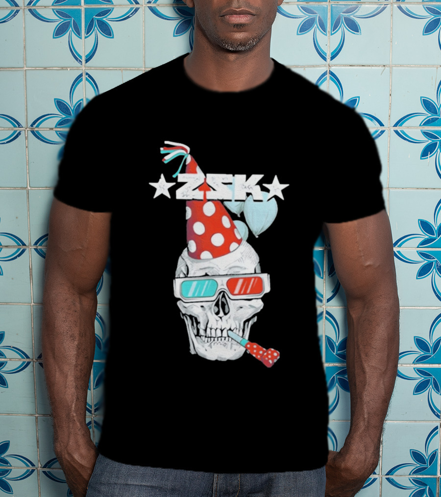 ZSK Skull Party Hat 3D Glasses Fun T-Shirt
