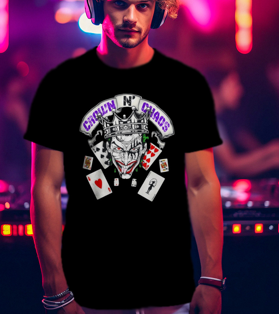 Crown N' Chaos Joker Face With Playing Cards T-Shirt