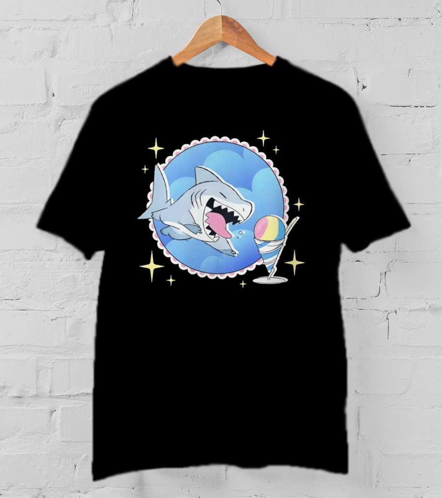Shark Chasing Colorful Shaved Ice In Sky Circle With Stars T-Shirt