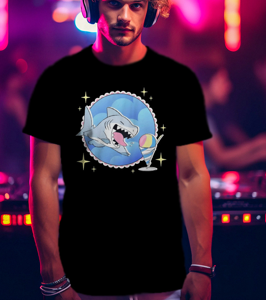 Shark Chasing Colorful Shaved Ice In Sky Circle With Stars T-Shirt