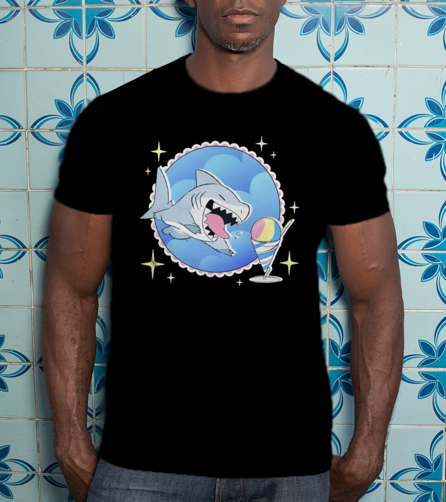 Shark Chasing Colorful Shaved Ice In Sky Circle With Stars T-Shirt