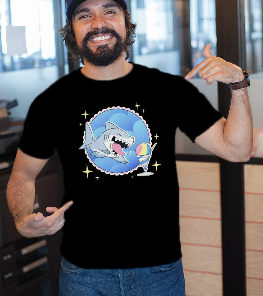 Shark Chasing Colorful Shaved Ice In Sky Circle With Stars T-Shirt