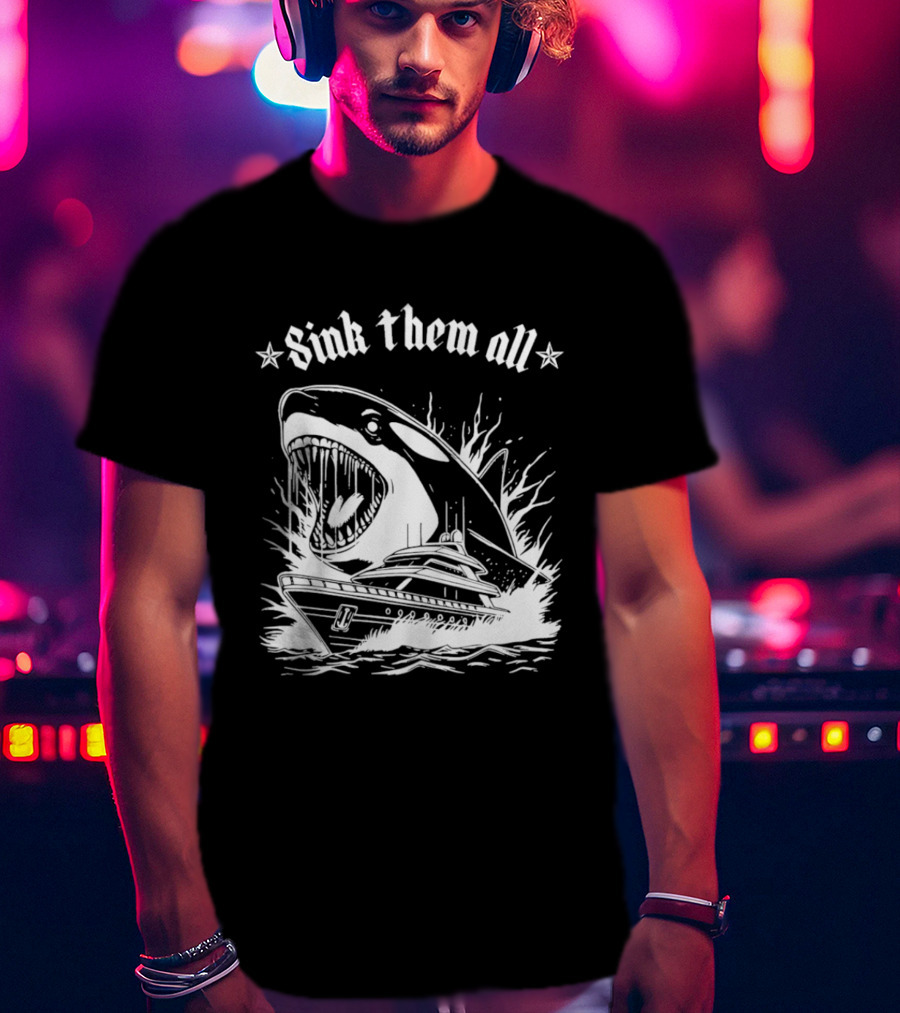 Sink Them All Orca Yacht Attack Scene T-Shirt